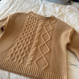 Free People Cable Knit Sweater in Tan NWT Sz M